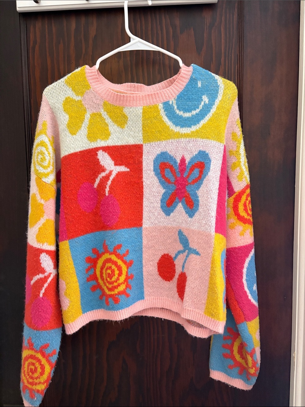 debut Multicolor Graphic Patchwork Crewneck Sweater